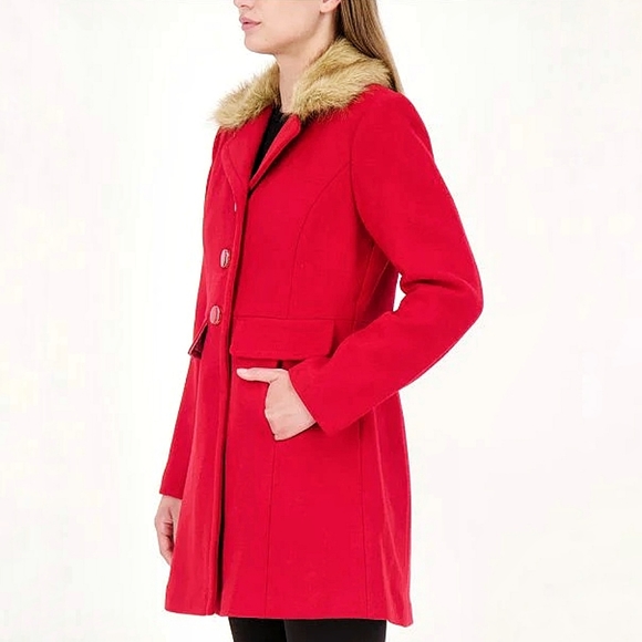 Kate Spade Red Wool Convertable Faux Fur Coat - Picture 5 of 11